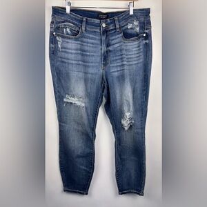 Judy Blue Women’s Plus Jeans 18W Med Wash Blue‎ SLIM Fit Distressed Stretch